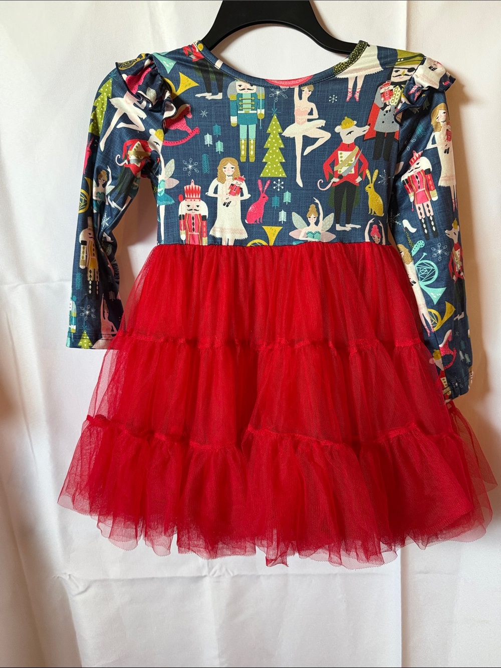 Girls' Red Tulle Nutcracker Print Dress